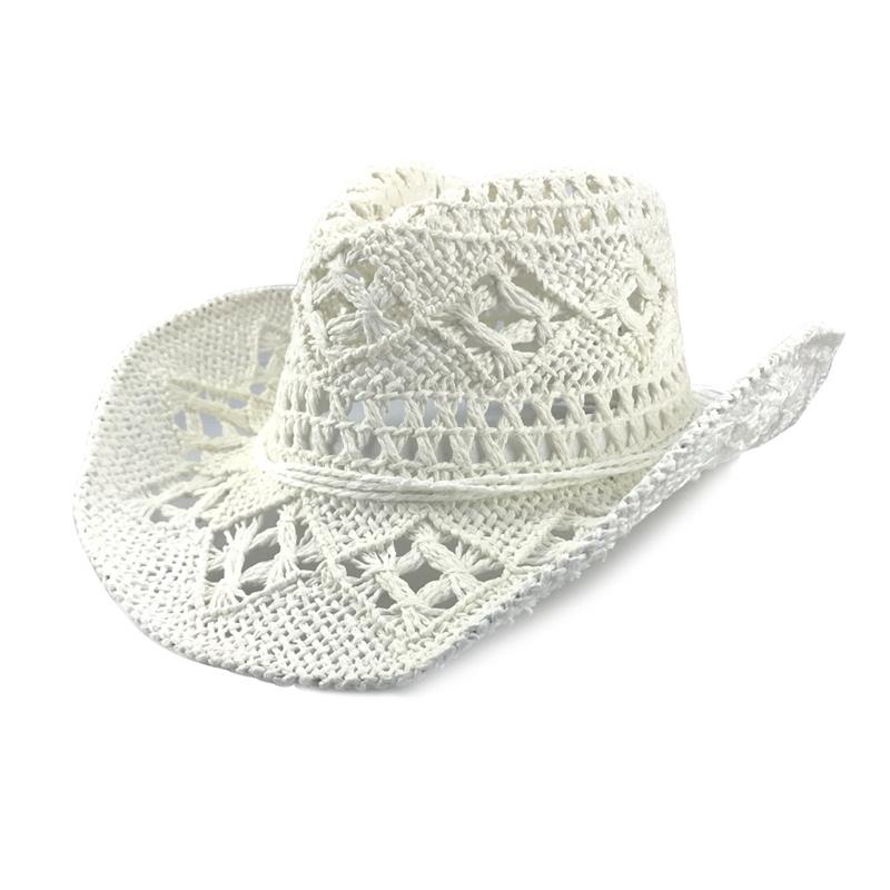 Hollow Out Men Straw Hat Western Cowboy Hat Beach Cap Solid Color Unisex Shading Hand Made Fashion Summer Hat