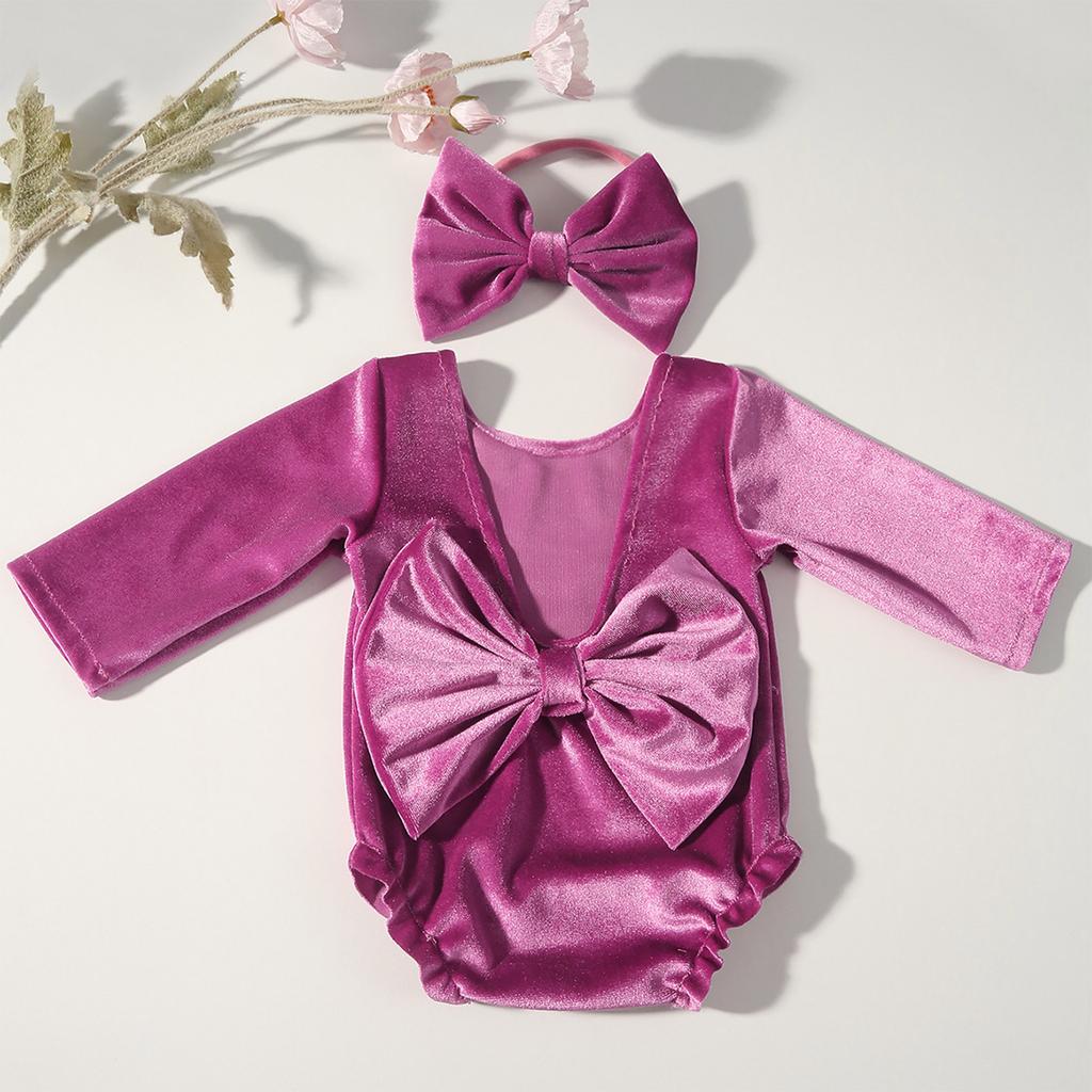 Infant Holiday Photoshoot Velvet Costume Baby Christmas Photo Prop Comfortable Newborns Romper with Headband for Baby