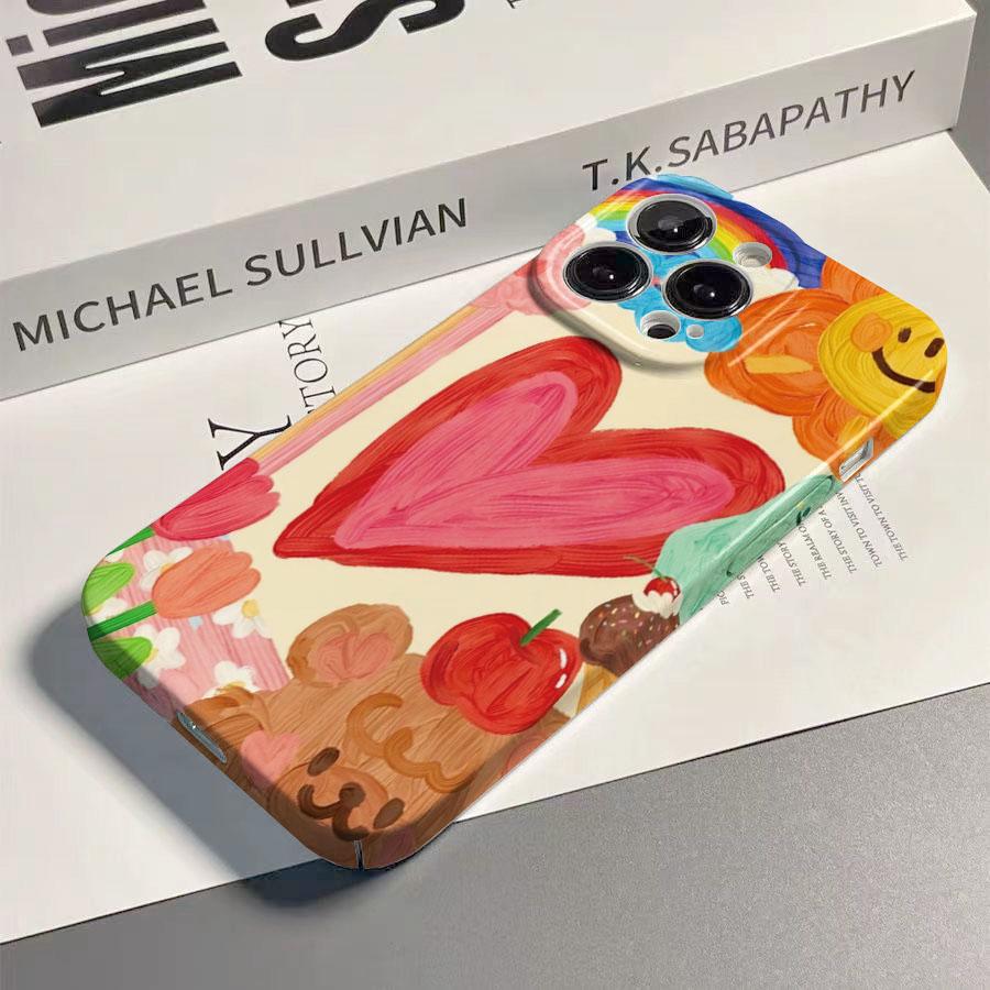 Cartoon Love Heart Pattern Glossy Film Hard PC Phone Case for Oppo A6 A5 A78 A3 A3X A60 A74 A38 A36 A17 A16e A55 Pro 4G 5G