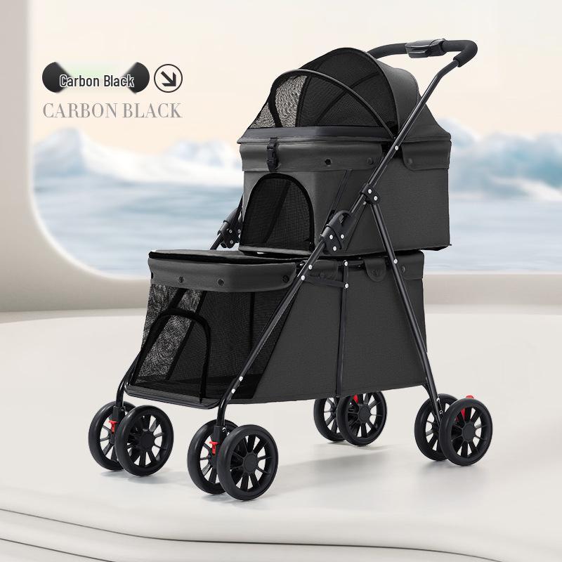 Compact Double-Layer Foldable Pet Stroller for Small Dogs and Cats