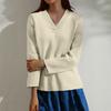 Women's Fashion Casual Cotton Linen V-Neck Long Sleeve Pullover Top