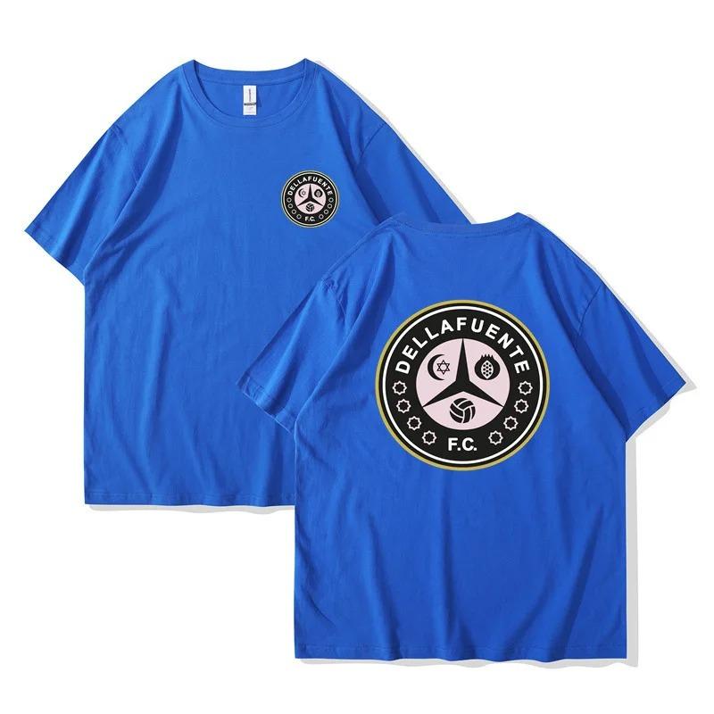 Dellafuente Summer Men's and Women's Pure Cotton Short Sleeve DLFC Football Club Emblem Fashion T-shirt Harajuku Unisex Korean