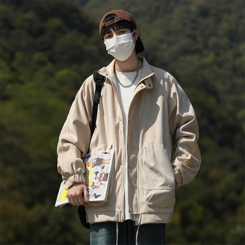 Herren-Arbeitsjacke mit Stehkragen, lockere Pilotenjacke für den Frühling