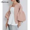 Korean Ulzzang Autumn Winter Women Sweater Blue Pink Black Apricot Knitting Cardigan Knitted Lantern Sleeve Stylish Outerwear
