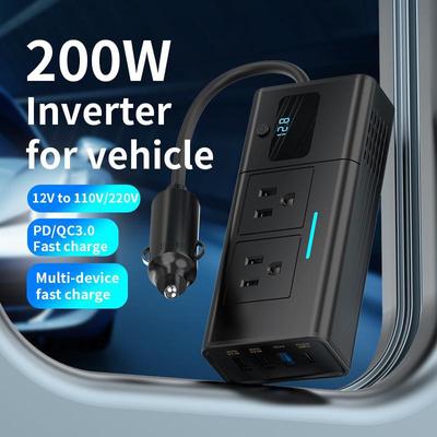 200W Car Inverter 12V To 110V with Dual USB and PD Fast Charging