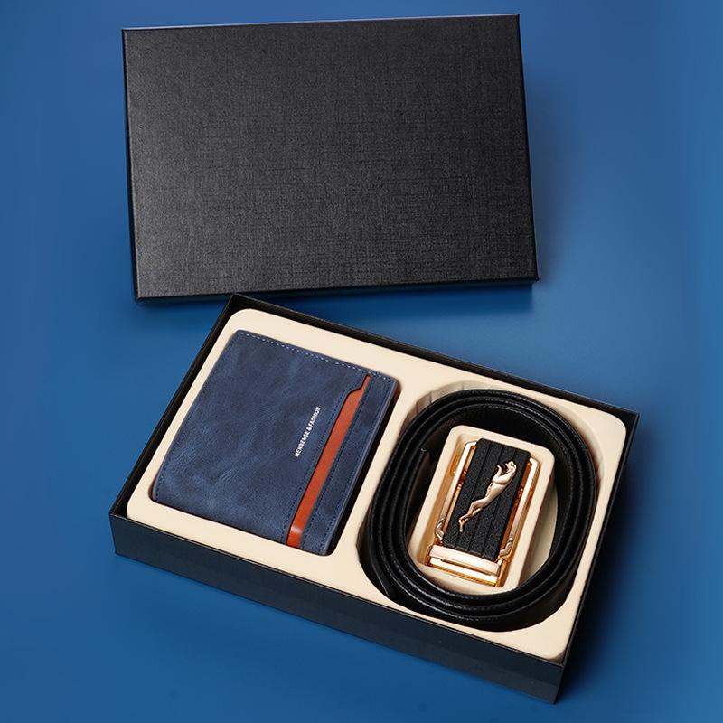 First Layer Cowhide Men'S Belt Wallet Combination Set Cowhide Automatic Buckle Belt Wallet Gift Box