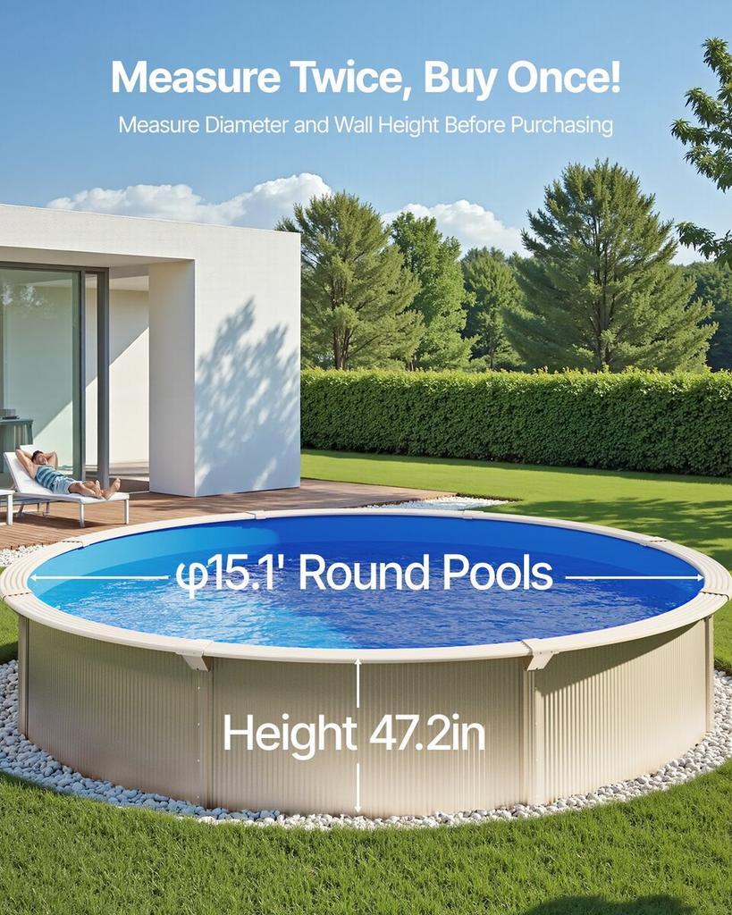 Round Pool Liner 15ft Unibead Pool Liner 47in Wall Height Solid Color