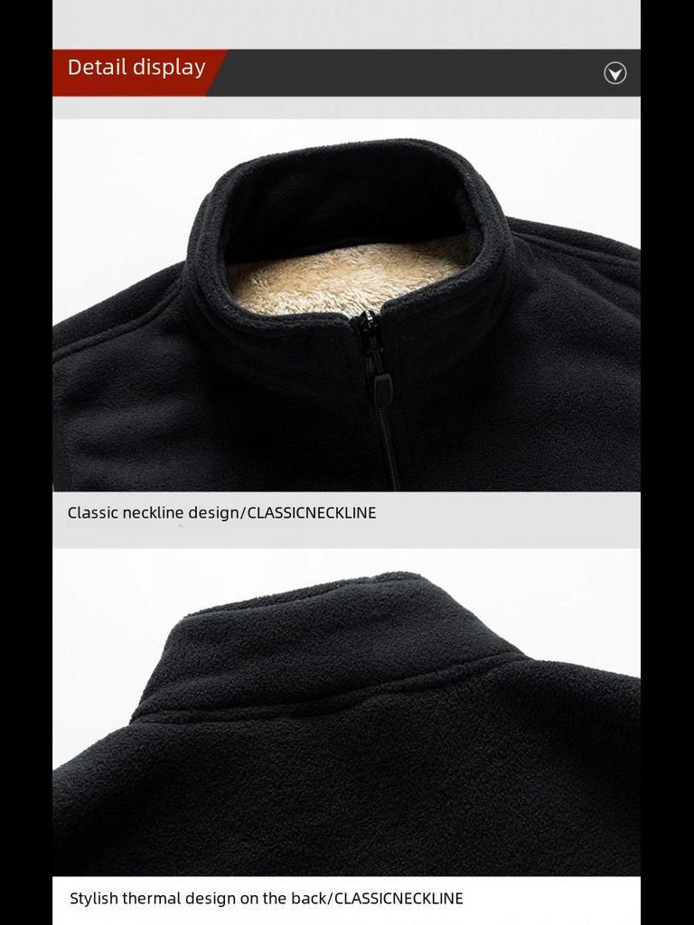 Men's Large-Size Polar Fleece Vest - Thick, Warm, Stand Collar for Spring & Autumn.