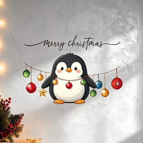Christmas Atmosphere Wall Decor Cute Penguin Sticker, Merry Cartoon Animal Art Decal, Seasonal Home Improvement Supplies Removable Peel