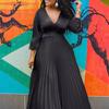 Neues, gelbes, hochtailliertes und dünnes, einfarbiges, temperamentvolles, retro-Chiffon-Langarm-Maxikleid