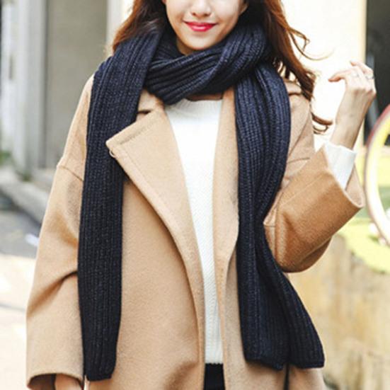 Unisex Scarf Solid Color Knitted Autumn Winter Japanese Korean Style Knitting Scarf for Dating