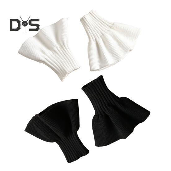 1 para damskich mankietów na nadgarstki dzianinowe elastyczne antypoślizgowe falbany utrzymujące ciepło ozdoba nadgarstka jednolity kolor księżniczka fałszywe mankiety fotografia prop