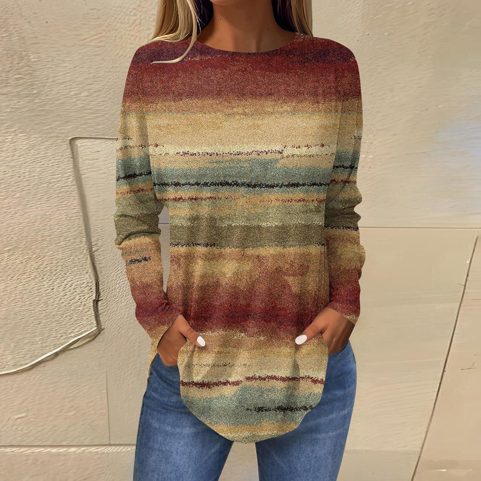 

Футболки для жінок осінні повсякденні сорочки з довгими рукавами Світшоти Вінтажний топ пуловер з графічним принтом XXXL