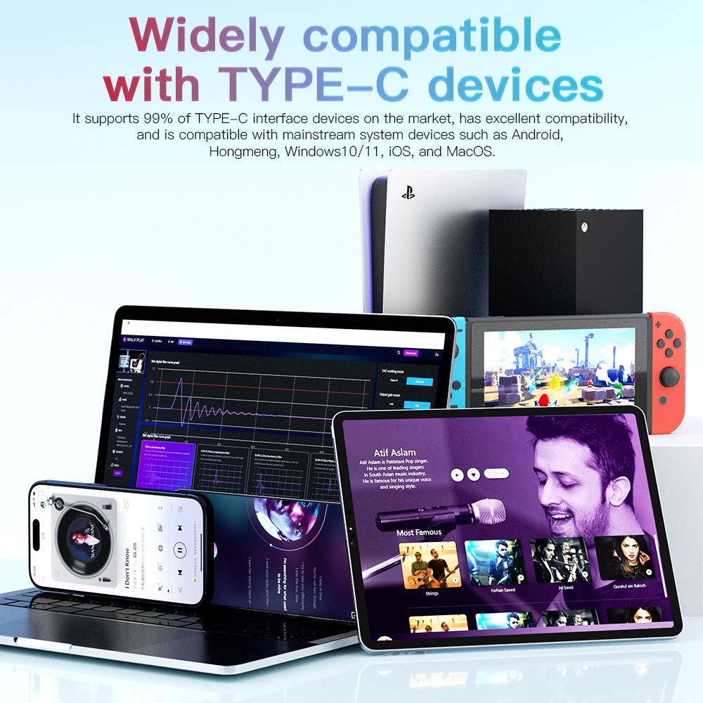 KEYSION Dongle Type C USB DAC AMP Audio HiFi Decoder Headphone Amplifier 2*CS43198 2*SGM8262 Chip 768kHz DSD256 3.5/4.4mm Output