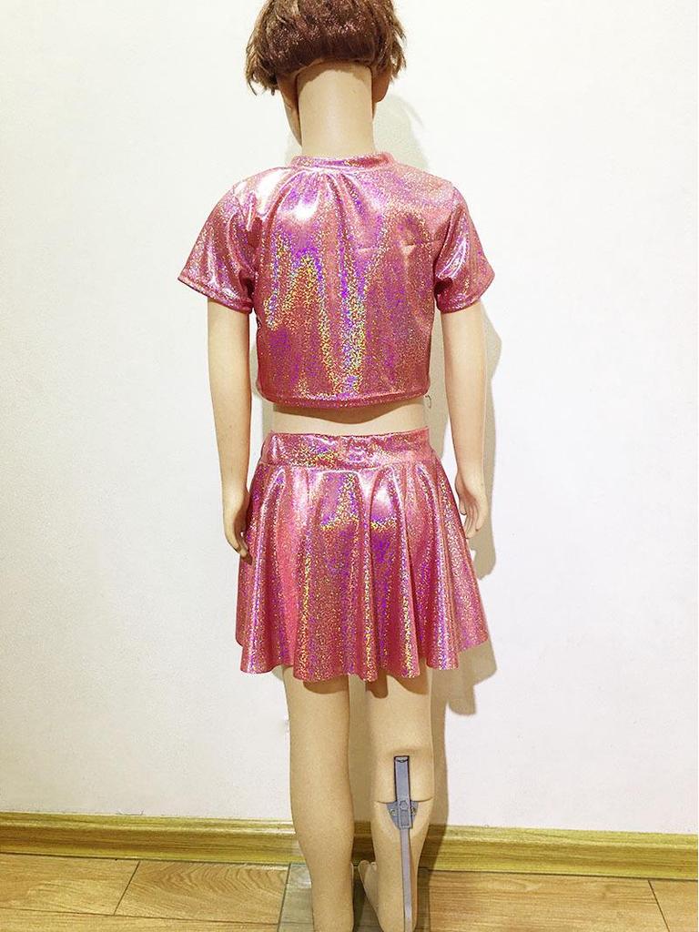 Top Scurt Copii Strălucitor cu Paiete - Mânecă Scurtă Decupat Elastic