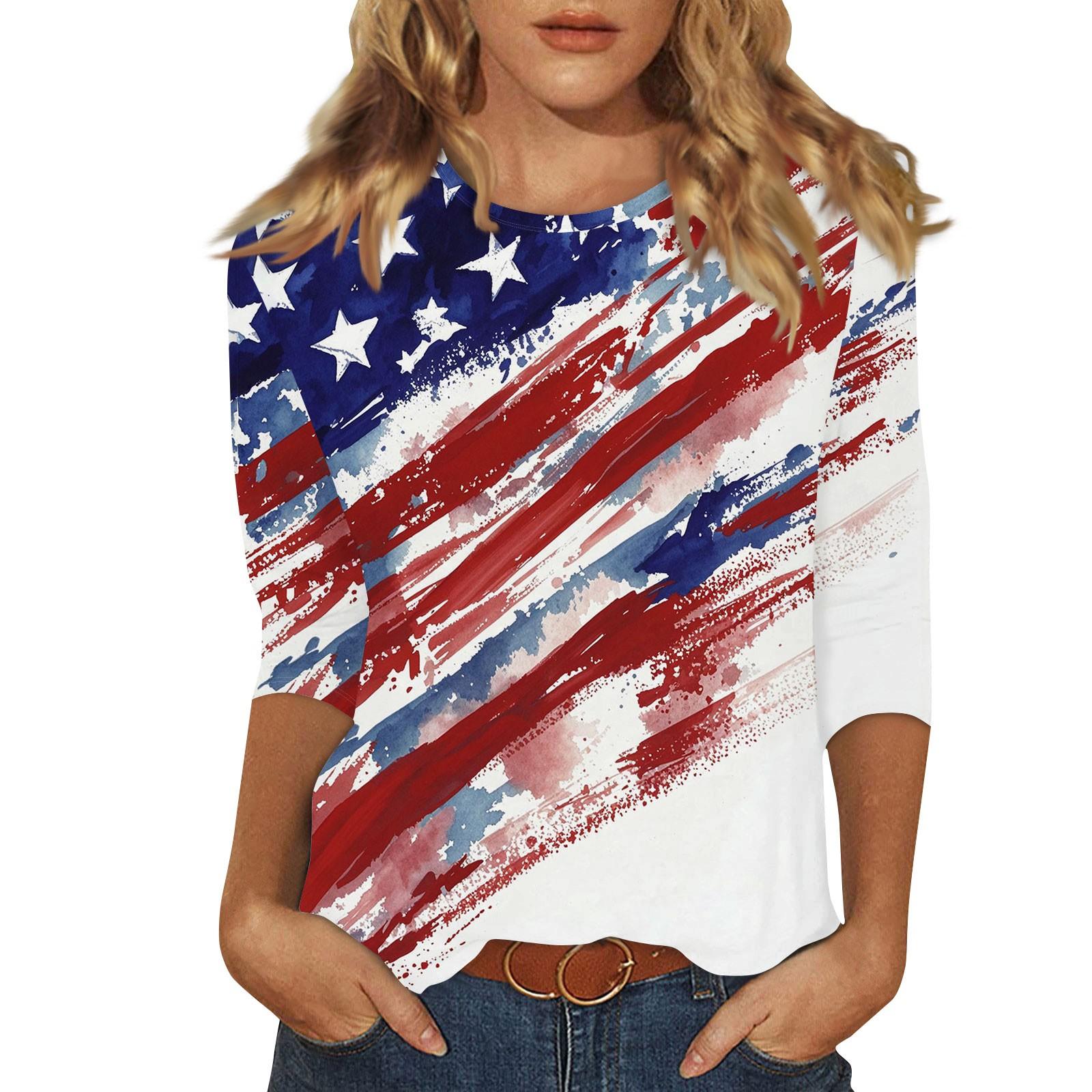 

Women s Fashion Casual Round Neck Printed 3/4 T-shirt Top S