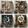 Floral Skull Shower Curtain Mushroom Gothic Halloween Bathroom Decor Curtain Skeleton Butterfly Vintage Artwork Bathtub Curtain