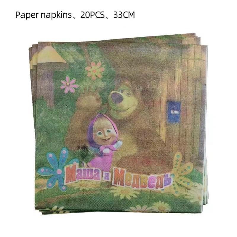 Masha And Bear Birthday Party Decorations Party Tableware Cake Flag Napkin Candy Box Backdrop Balloon Baby Shower Party Supplies