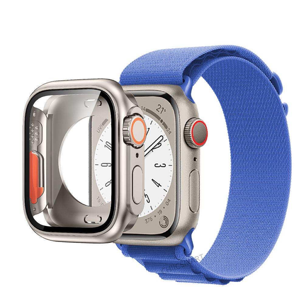 Correa de nailon con cubierta de vidrio para Apple Watch, carcasa de 44mm, 45mm, 40mm y 41mm, Protector de pantalla con correa, IWatch Series 56 Se 7 8, giro a Ultra