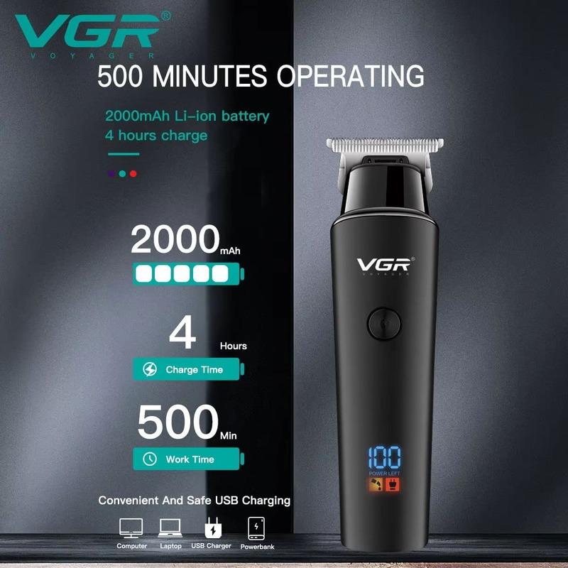 VGR Hair Trimmer 0mm Hair Clipper LED Display Hair Cutting Machine Professional Electric Rechargeable 0mm Trimmer for Men V-937