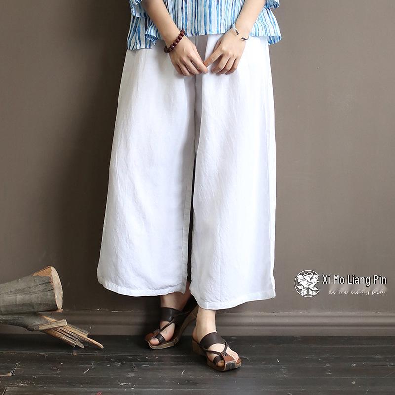 Xi Mo Women's Retro Linen Stand-Collar Cardigan Dress
