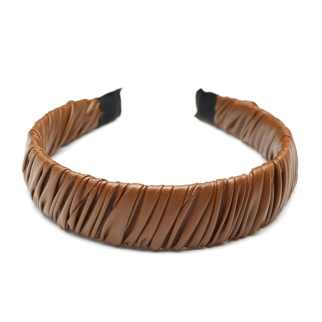 QinGoo Wide Leather Headband with Coffee Comfortable Hair Korean 1 Piece Ruffles, Accessory, Cute, Women's, Style, (Coffee)