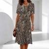 Ladies Loose Round Neck Short Sleeve Dress Multicolor Floral Print For City Street Stroll
