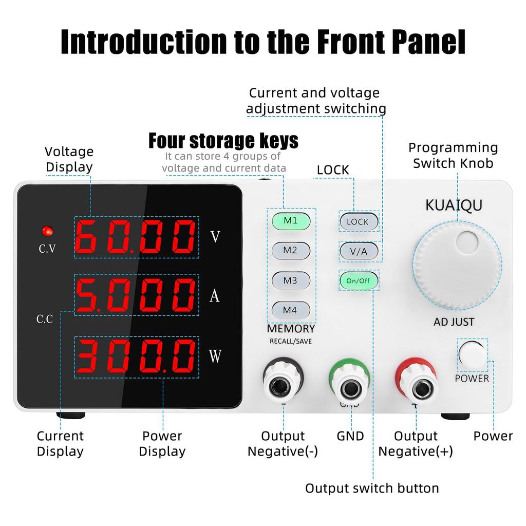 Laboratorieprogrammerbar likestrømforsyning 60V 5A Laboratoriejusterbar spenningsstrømregulatorkilde USB DIY-justering