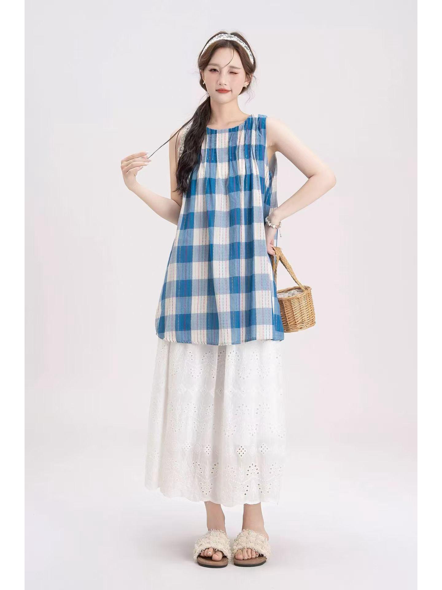 Women s Retro Plaid Vest Two-Piece Dress – Summer 2026 Japanese Style, Loose & Casual One Size