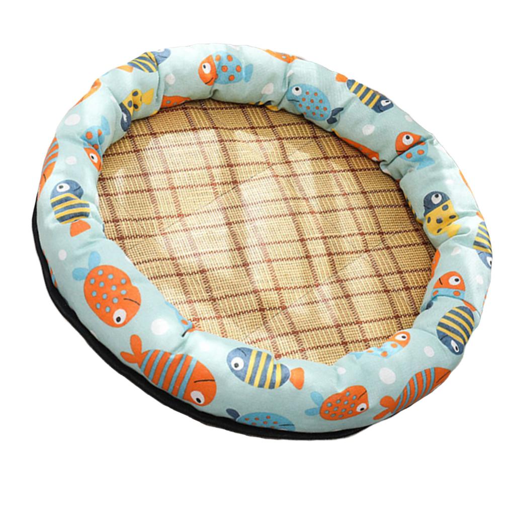 Rundes Haustierkühlbett Cartoon-Druck Haustierschlafbett Sommer Atmungsaktive Haustiermatte für Hunde Katzen