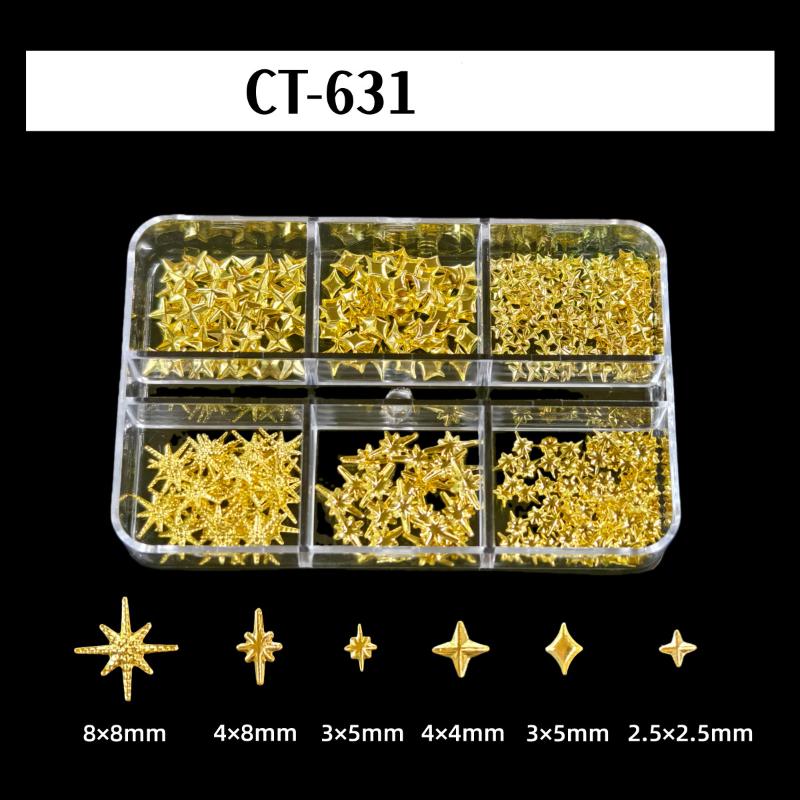 6Grids 3D Metal Stars Bowknot Butterfly Nail Art Charms Gold/Silver Starlight Rivets Nails Decorations Manicure Sequins Accessor
