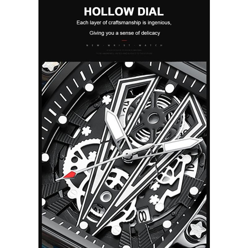 POEDAGAR Moderne Hohlzifferblatt Uhr Sport Top Marke Tonneau Wasserdicht Leuchtend Kalender Silikonarmband Herren Uhren Reloj Hombre