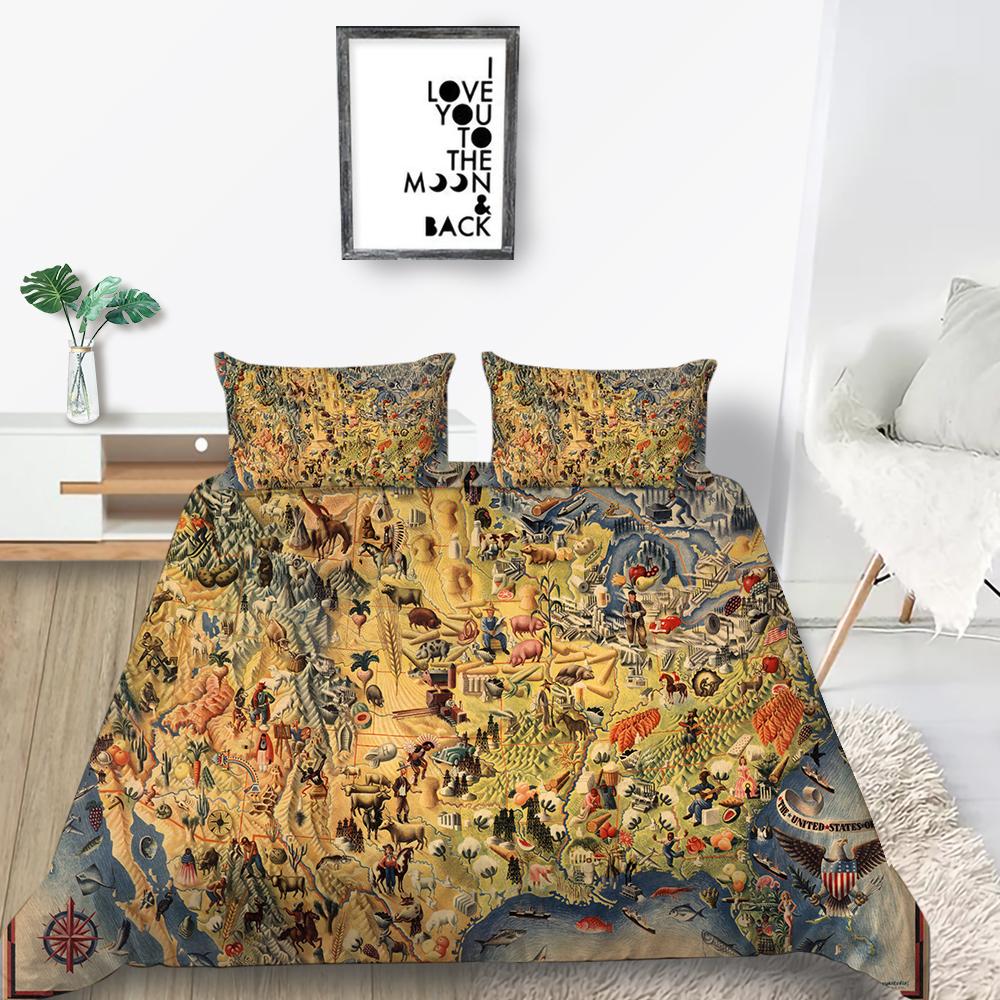 3D Map Printing Duvet Cover Set with Pillowcase Cartoon Home Textiles Bedding Set Children Twin Single Size Bed Sets
