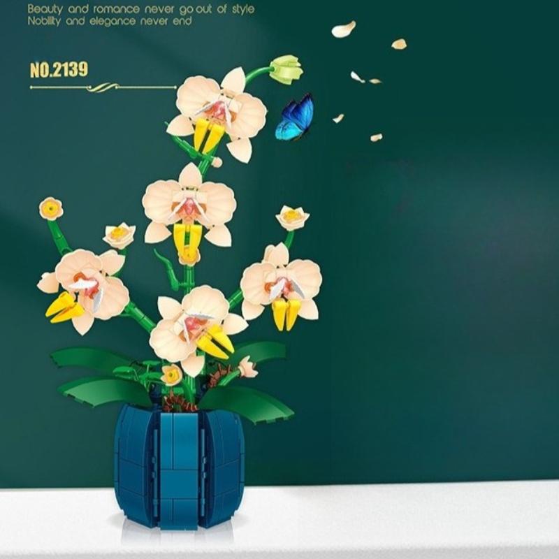 Butterfly Orchid Construction Blocks Plaything Everlasting Flower Household Decoration Ornament Educational Building Blocks Plant Model