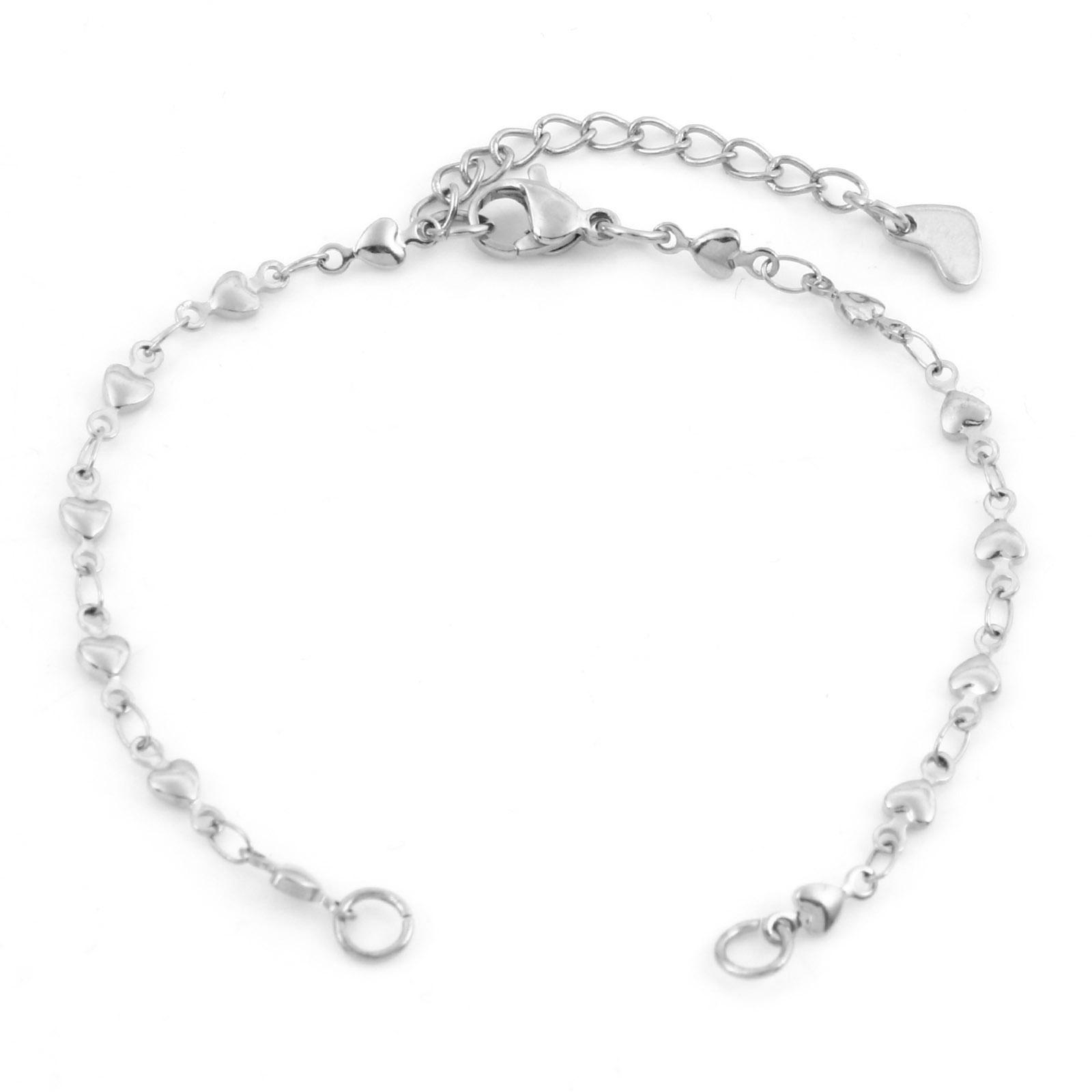 

304 Stainless Steel Link Chain Connector Bracelets Anklet Round Heart DIY Making Jewelry Findings 16.5cm(6 4/8 ) long, 2 PCs 16.5cm long