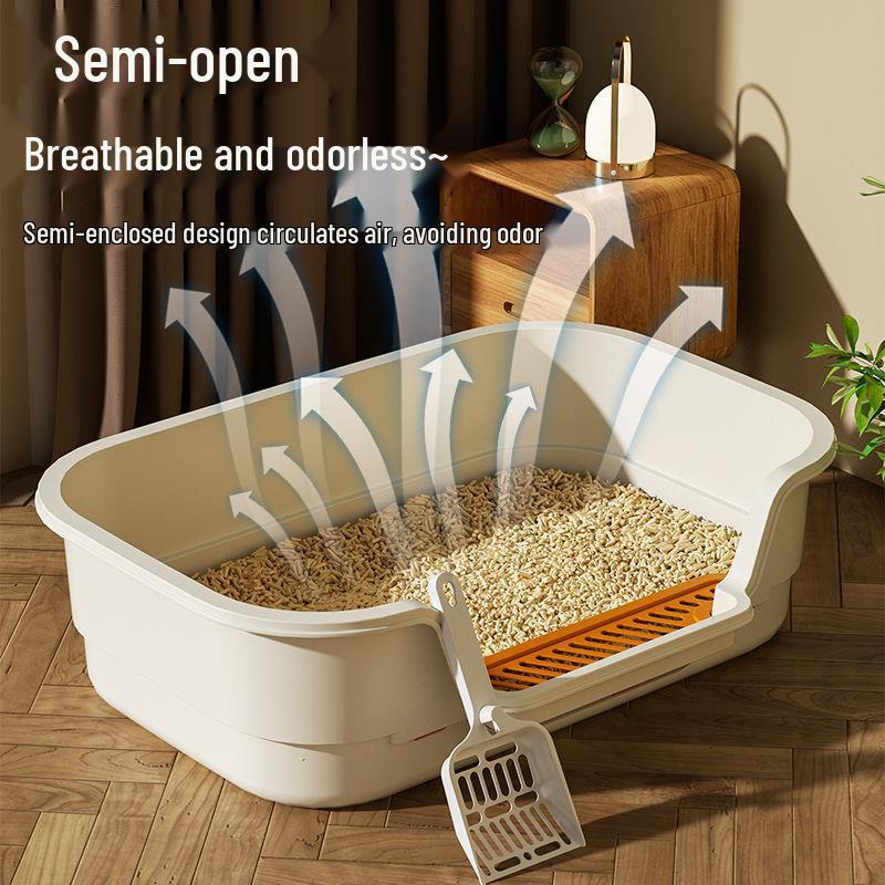 Extra Large Elevated Open Cat Litter Box - Anti-Scatter Design for Maine Coons
