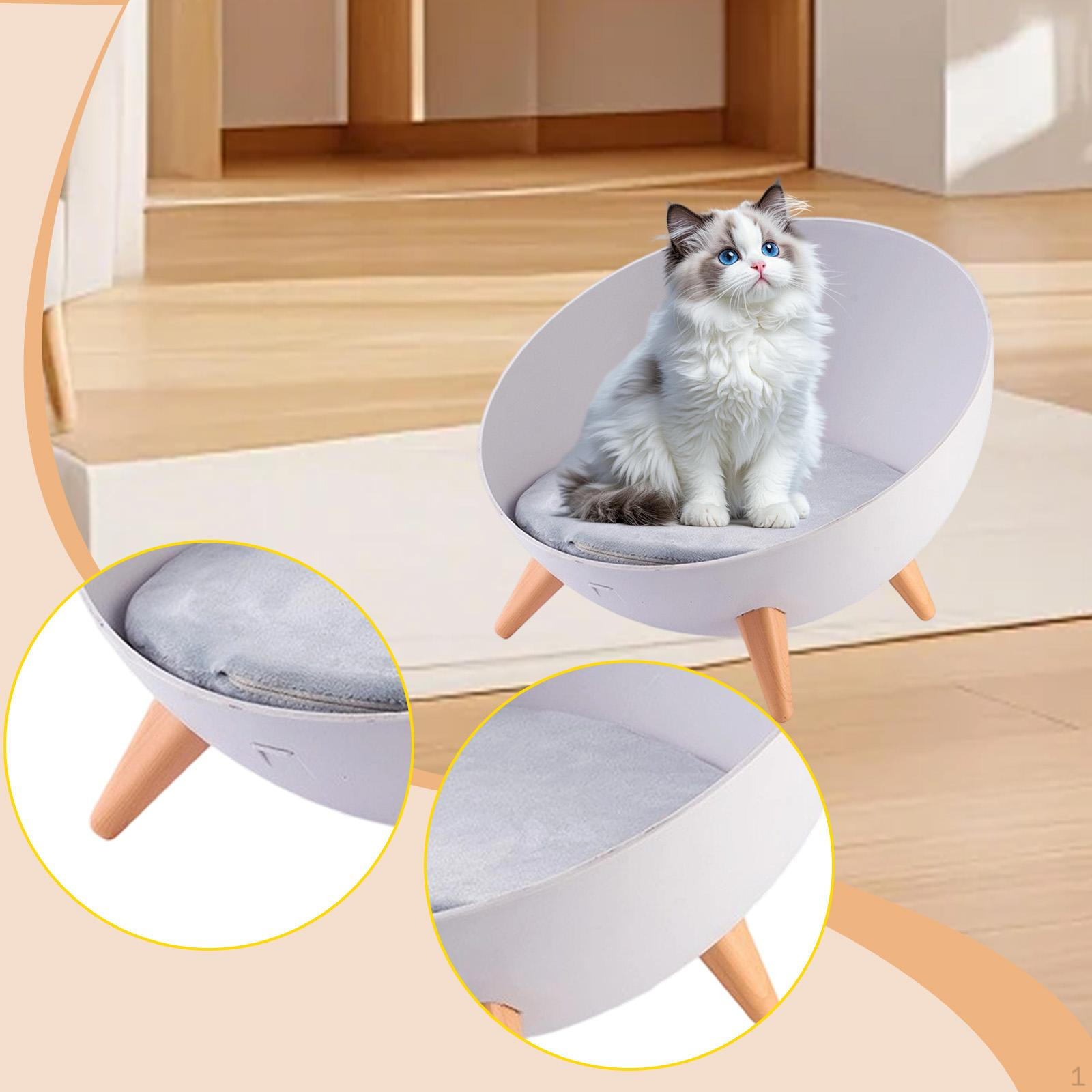 

Cat Bed Raised Pet Creative Hemispherical Furniture Comfortable with Sturdy Legs Nordic Wood Grain Legs