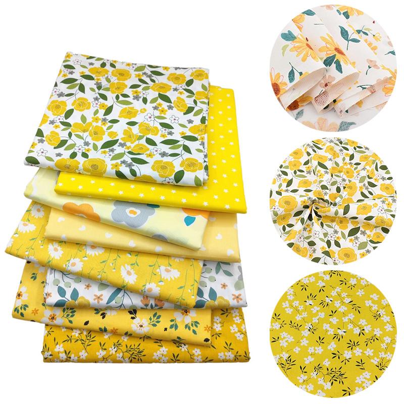 8 szt. Tkanina patchworkowa DIY Szycie Pikowanie Materiał 25x25cm Żółty Drukowany 20x25cm Splot skośny Seria kwiatowa Tkanina bawełniana
