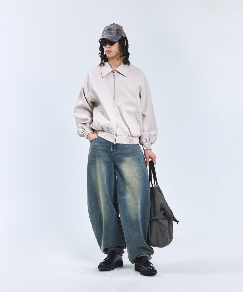 Standarderror 87-Stan058 Raglan Leather Blouson Jacket Ivory
