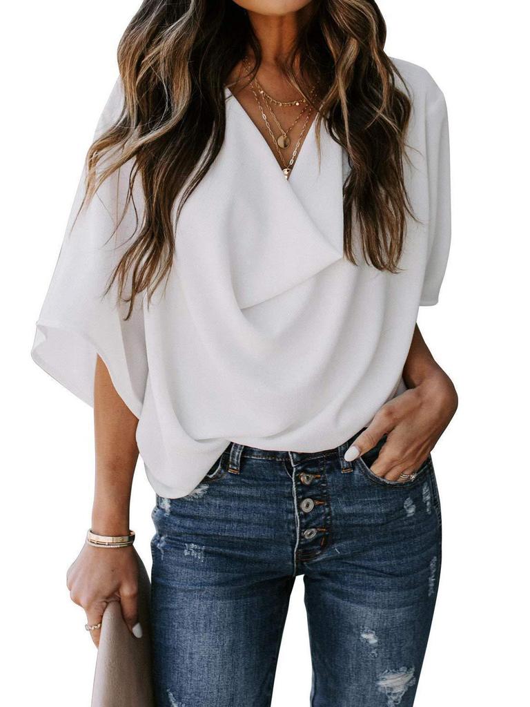 2026 Chiffon V-Neck Loose Casual Top - European & American Style Women's Shirt