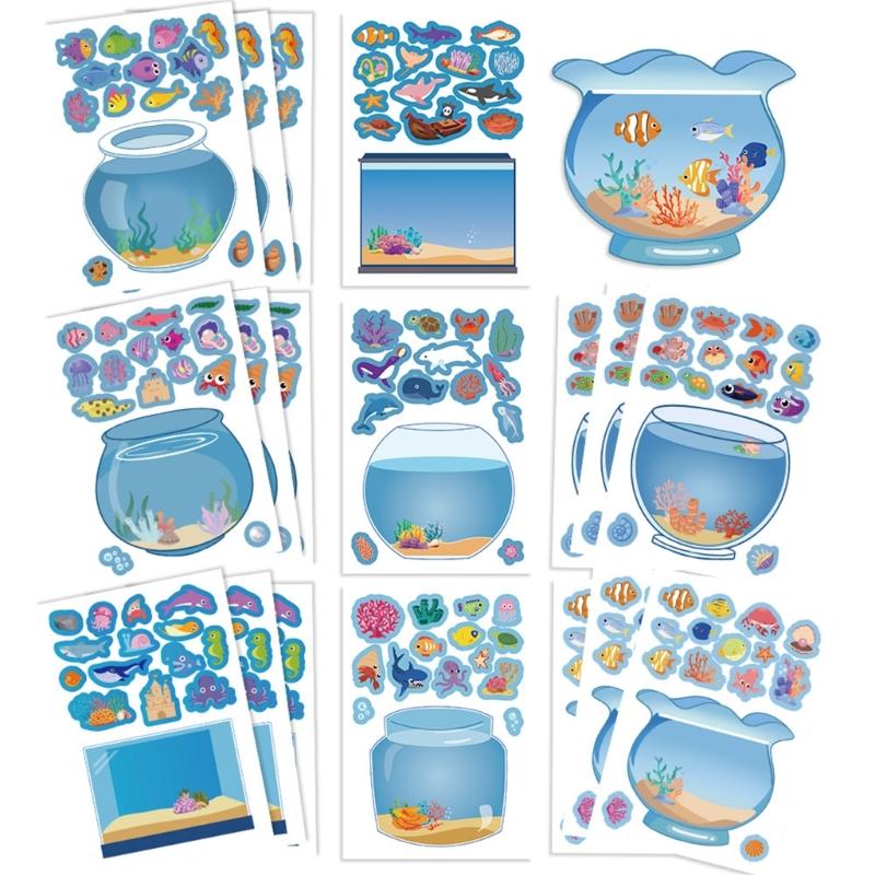 Cartoon Fish Tank Sticker Miniature Scene Sticker for Water Bottle Scrapbooking Journal Phone Case Laptop Nursery Wall