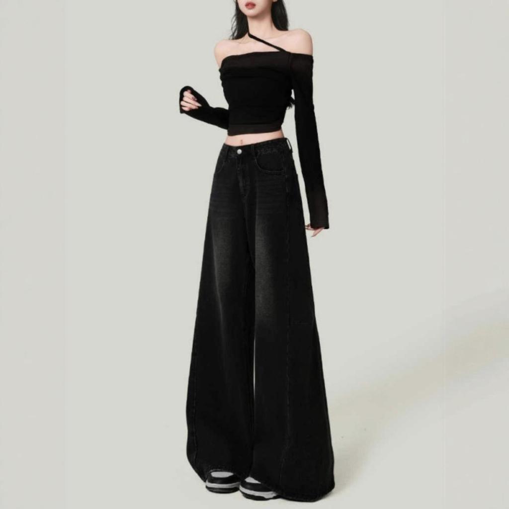 Women's Retro High-Waisted Wide-Leg Gray Jeans - 2025 Spring/Autumn Collection