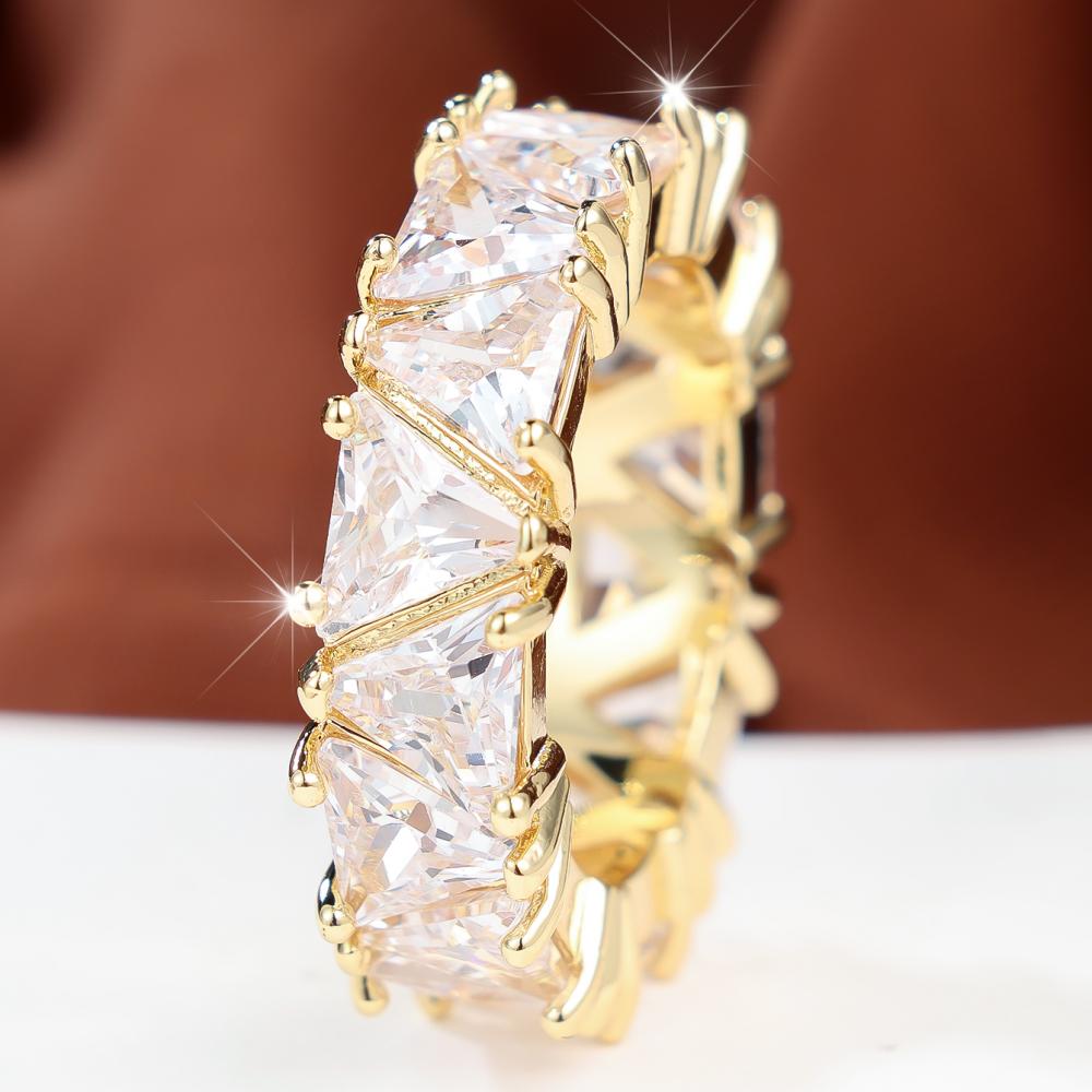 Luxury Gold Color Ring for Women Rectangle Cut Zircon Wedding Banquet Anniversary Fashion Jewelry Gift