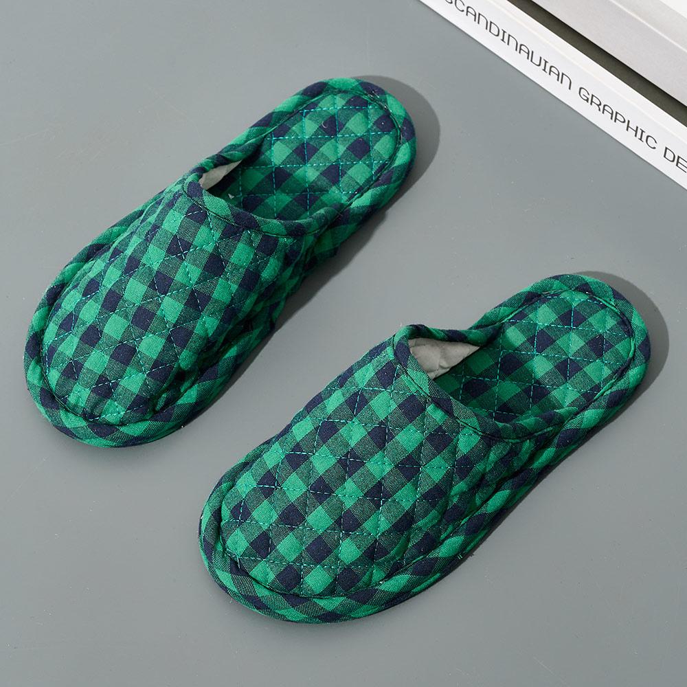 Unisex Korean Style Plaid Indoor Slippers Closed Toe Soft Home Shoes Comfortable House Slippers for Men and Women