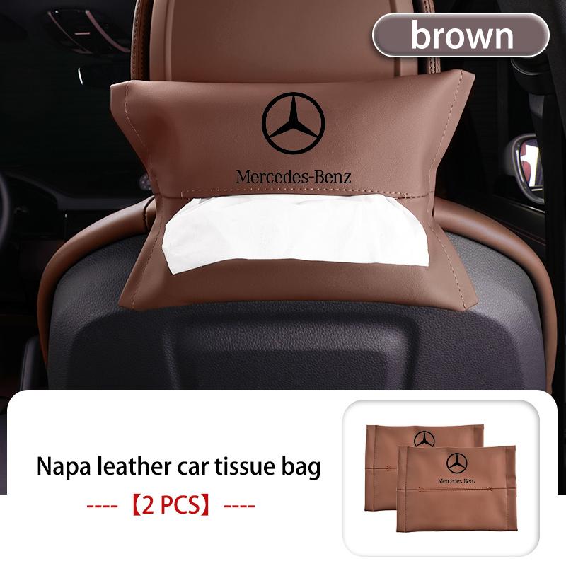 AABII1 For Benz 1/2PCS Car Styling Tissue Box Seat Back Hanging Bag Leather Tissue Storage Box AMG Exclusive A C E R V Class CLA CLS