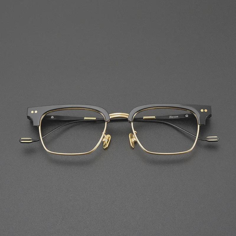 Herren-Halbrahmen-Myopiebrille aus reinem Titan mit Anti-Blaulicht, großes Gesichtsdesign, stilvoller flacher Rahmen