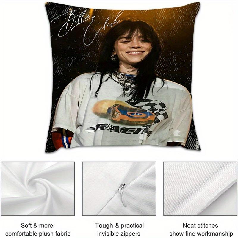 1Pc Billie Eilish Pillow Cover, Polyester 2D Double-Sided Print, Signature Photo Design, Decor For Sofa Bed & Couch, Music Fan R