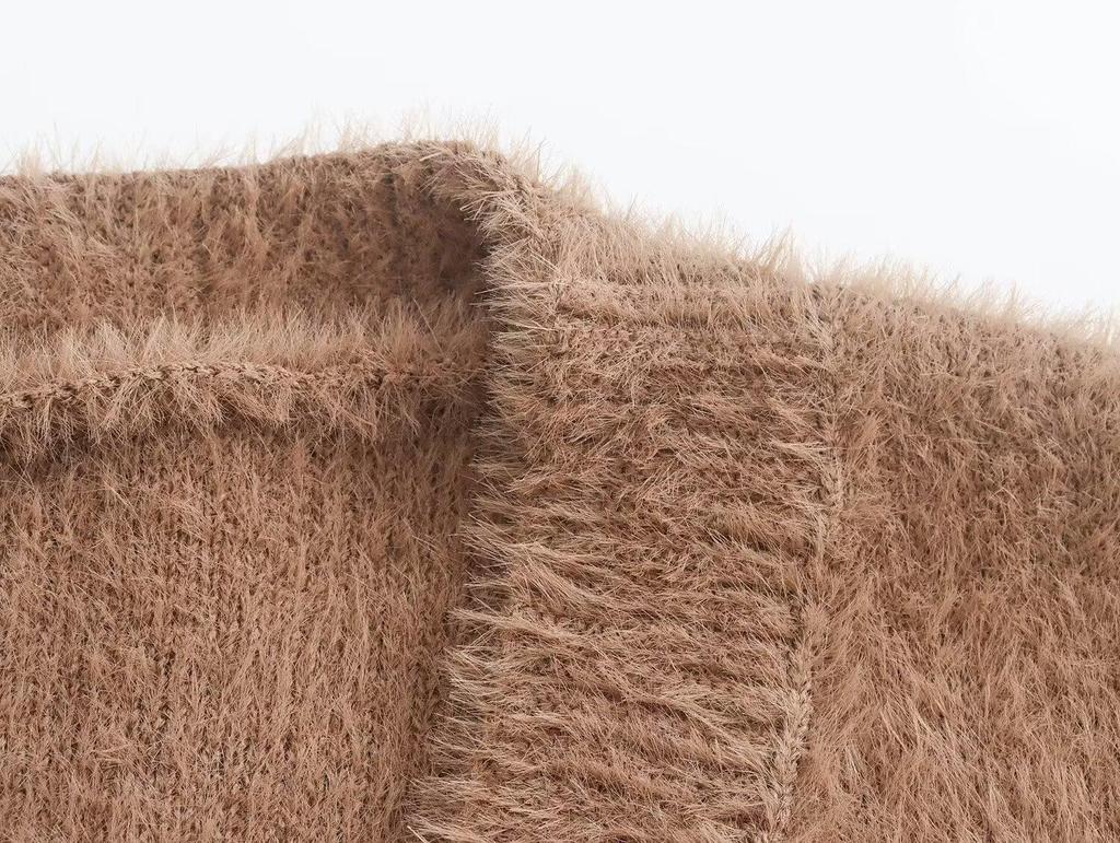 2025 Autumn Women's European & American Style Versatile Faux Mink Fur Striped Sleeve Loose Knit Cardigan