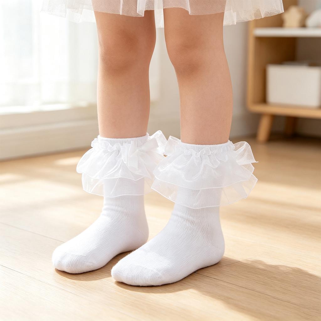Girls' Princess Lace-Trimmed Short Socks with and Ruffle, Cute Design for Daily Wear and Party Occasions