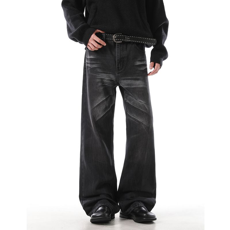 

Acrardic Fashion Brand American Personality Texture Jeans Men s Retro Loose Straight Washed Distressed Long Pants Black 2XL